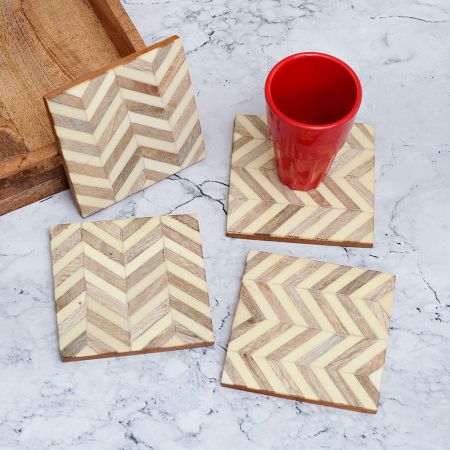 Square Shaped Wooden Coasters - Pack of 4